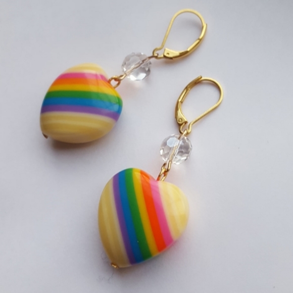 Authentic Vintage Rainbow Heart Earrings - Picture 3 of 3